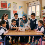 معلمة مع أطفال في مدرسة مغربية